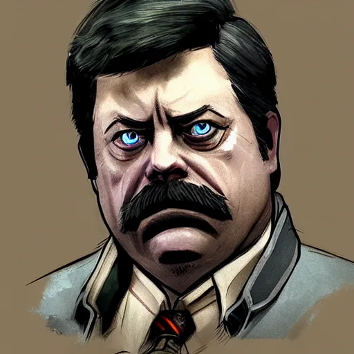 Image similar to ron swanson in dishonored concept art