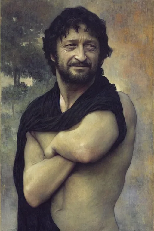 Image similar to actor gerard butler, by bouguereau and gauguin