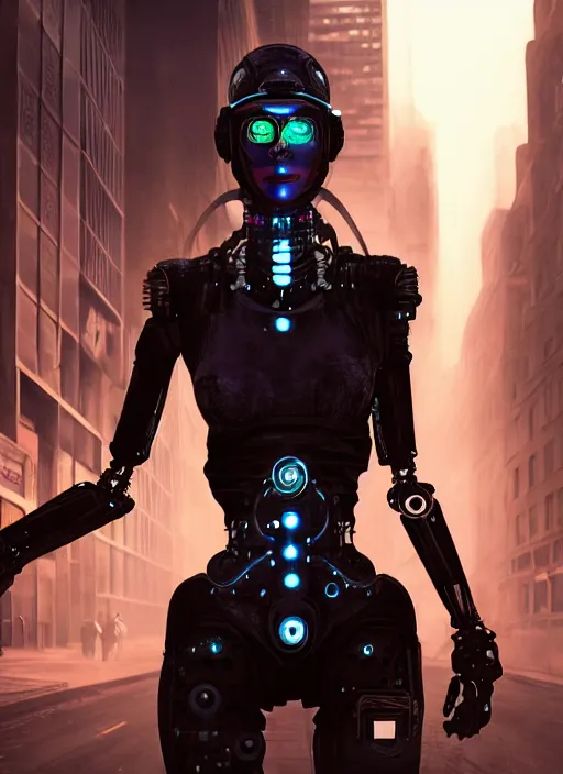 Image similar to Ultra realistic cyberpunk,sci-fi, fantasy,Kodak Portra 400, 8K, soft light, volumetric lighting, highly detailed photo of a beautiful cyborg robot woman in a street of a post apocalyptic new york + face,night, fog , intricate, elegant, highly detailed, digital painting, artstation, concept art, smooth, sharp focus, illustration,art by artgerm and greg rutkowski and alphonse mucha , sigma art 85mm F1.8