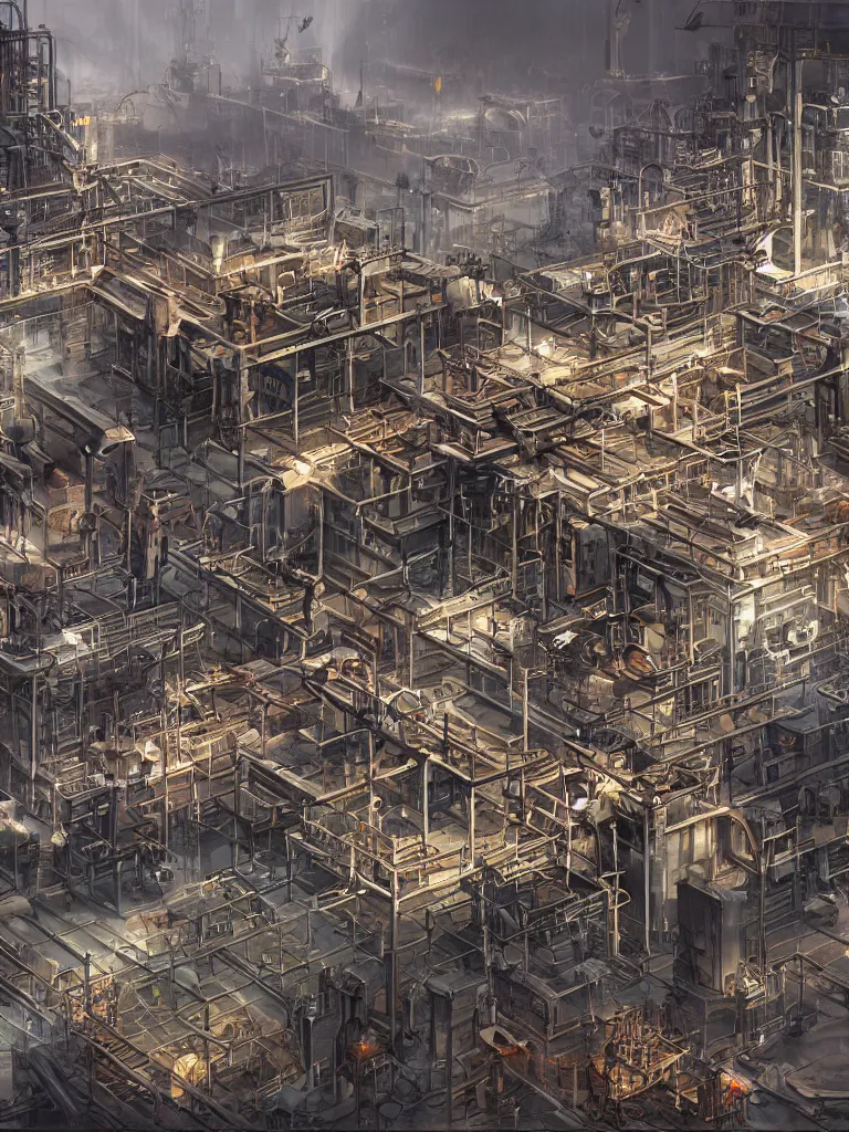 Image similar to photo realistic factories biter by disney concept artists, blunt borders, rule of thirds