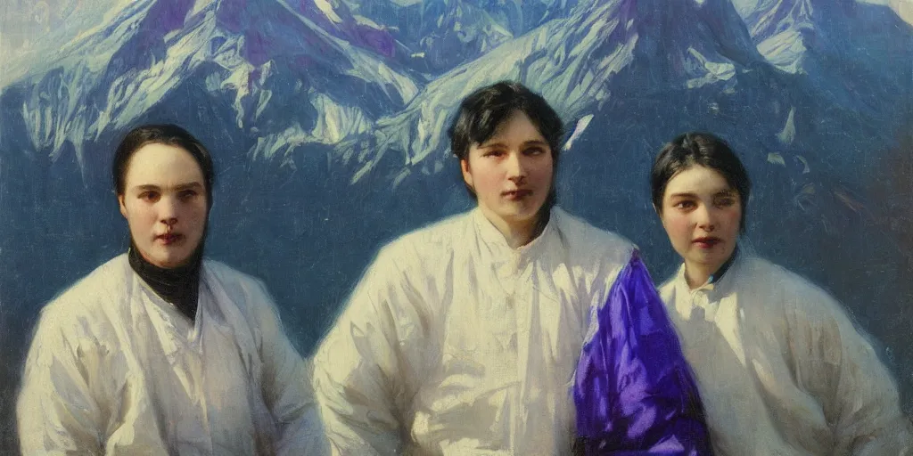 Prompt: painting of mount kinabalu, blue and purple lighting by solomon joseph solomon and richard schmid and jeremy lipking victorian genre painting full length portrait