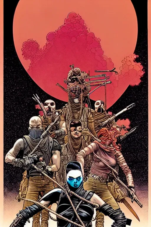 Prompt: madmax fury road cover art. muted colors. by mœbius!!!!!!!!!!!!!!!!!!!!!!!!!!!