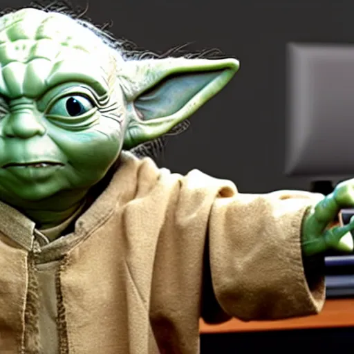 Image similar to yoda using computer