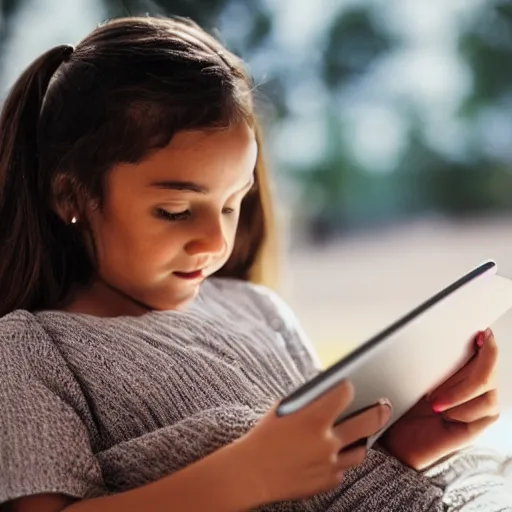 Prompt: girl reading iPad