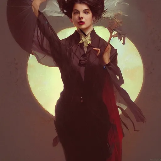 Image similar to portrait of a vampire by Stanley Artgerm Lau , greg rutkowski, thomas kindkade, alphonse mucha, loish, norman rockwell. Trending on artstation rule of thirds detailed illustration hd 4k