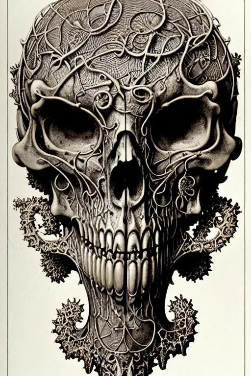 Image similar to art forms of nature by ernst haeckel, memento mori by arthur rackham, ornate antique porcelain beautiful skull mask, ultrasharp, photorealistic, hyperdetailed, octane render, polished, art nouveau, neo - gothic, gothic, intricate ornamental organic filigree, art nouveau botanicals, art forms of nature by ernst haeckel, horizontal symmetry, symbolist, visionary