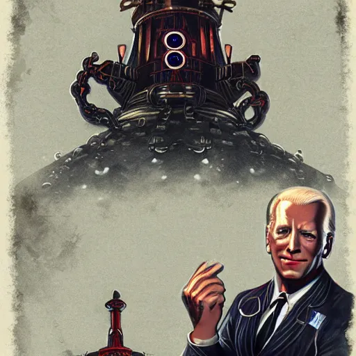 Image similar to joe biden, bioshock artstation, bioshock screenshot lovecraftian fan art, patriot, artgerm