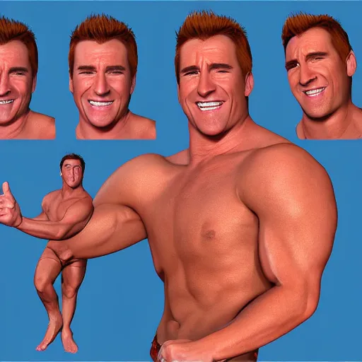 Image similar to concept art of billy herrington from Gachimuchi full round face, short smile, golden hour, medium shot, mid-shot, highly detailed, trending on Artstation, Unreal Engine 4k