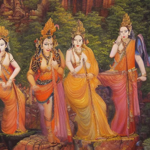 Prompt: the oil painting of Apsaras by Zeng Hao