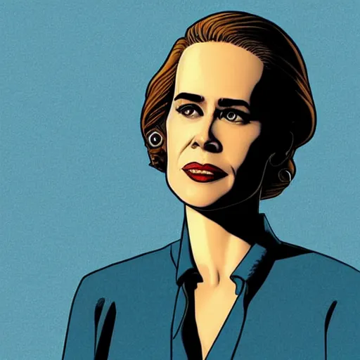 Image similar to sarah paulson retro minimalist portrait by jean giraud, moebius starwatcher comic, 8 k