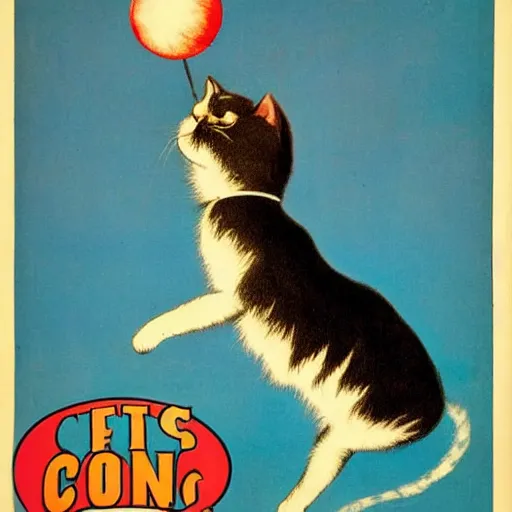 Prompt: ominous levitating ball of cat fur 1910 circus poster advertisement sideshow