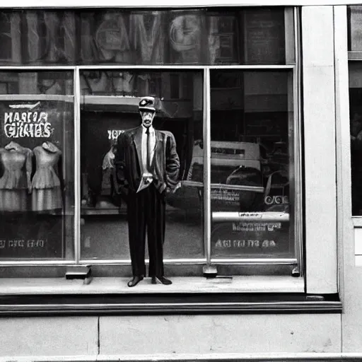 Prompt: analog medium format street photography portrait in front of store window in new york, 1 9 6 0 s, highly detailed lifelike portrait, photographed on colour expired film, detailed photograph