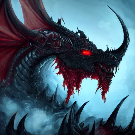 Prompt: digital art of a dragon in the style of archaon the everchosen, red glowing eye, highly detailed, dark colors, intricate, 8 k, artstation