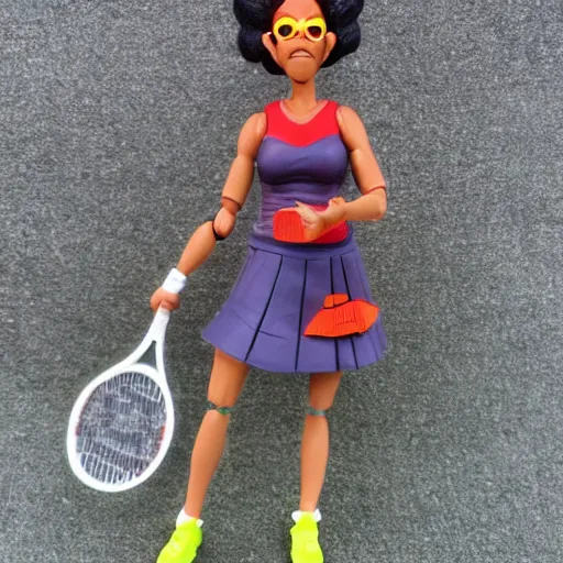 Image similar to maya angelou cosplay tennis player, stop motion vinyl action figure, plastic, toy, butcher billy style