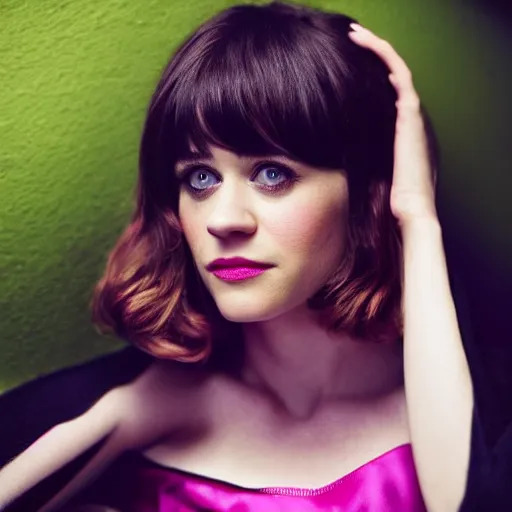 Image similar to portrait of zooey deschanel with pink pixie cut hairstyle by mario testino, headshot, detailed, award winning, sony a 7 r