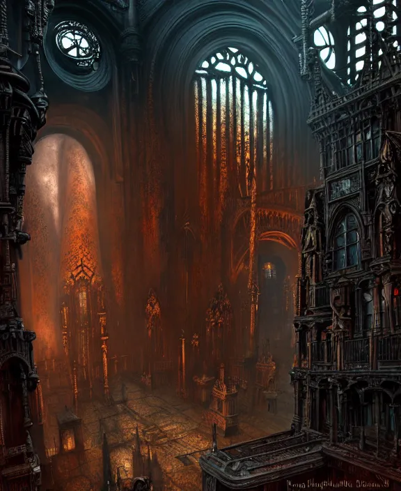 Image similar to steam necropolis, memento mori, gothic, neo - gothic, art nouveau, hyperdetailed copper patina medieval icon, stefan morrell, philippe druillet, ralph mcquarrie, concept art, steampunk, unreal engine, detailed intricate environment, octane render, moody atmospherics, volumetric lighting, ultrasharp, ominous, otherworldly