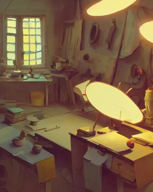 Image similar to sculptor's studio, detailed, cory loftis, james gilleard, atey ghailan, makoto shinkai, goro fujita, studio ghibli, rim light, exquisite lighting, clear focus, very coherent, plain background, soft painting