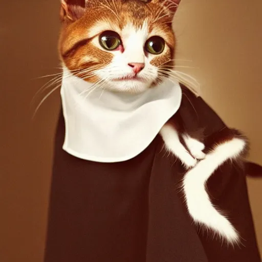 Image similar to color studio photo of a a cute!!! cat dressed like a catholic nun