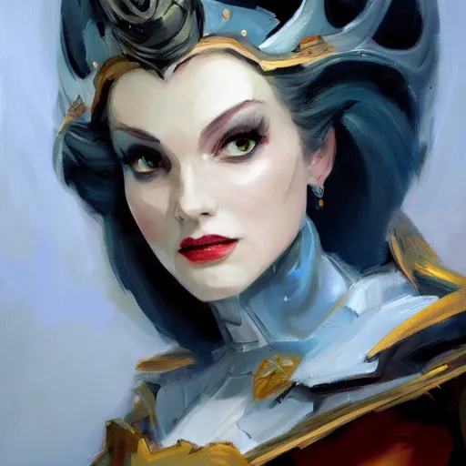 Image similar to greg manchess portrait painting of partially armored white queen from alice in wonderland as overwatch character, medium shot, asymmetrical, profile picture, organic painting, sunny day, matte painting, bold shapes, hard edges, street art, trending on artstation, by huang guangjian, gil elvgren, ruan jia, randy vargas, greg rutkowski