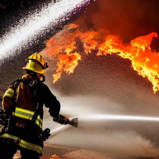 Image similar to photo of a firefighter using a flamethrower projecting a long flame