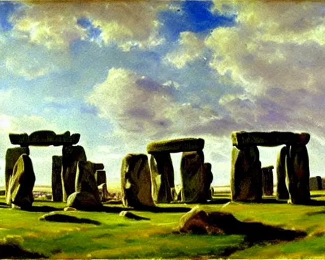 Image similar to painting of Stonehenge by John Singer Sargent