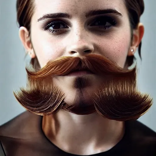 Image similar to emma watson with a full beard and mustache