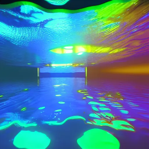 Image similar to 3d render underwater with brilliant lights. Colorful caustics. 8k resolution. Unreal engine.