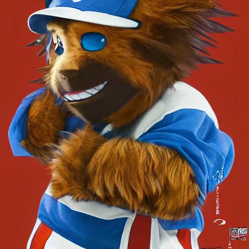 Image similar to anime Portrait of Youppi the Habs Montreal Canadiens Mascot as a very cute powerful and friendly pokemon, highly detailed anime, high evolution, 1990s, legendary, smooth, sharp focus, dynamic lighting, intricate, trending on ArtStation, illustration pokemon, art by WLOP