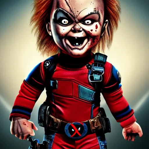 Prompt: chucky the doll in deadpool digital art 4 k detailed super realistic