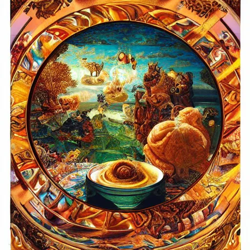 Image similar to russian distorted psychedlic pool octagon tom cat croissant cream caramel , by Johfra Bosschart and Richard Dadd and Pablo Picaso , chiaroscuro , line art , masterpiece