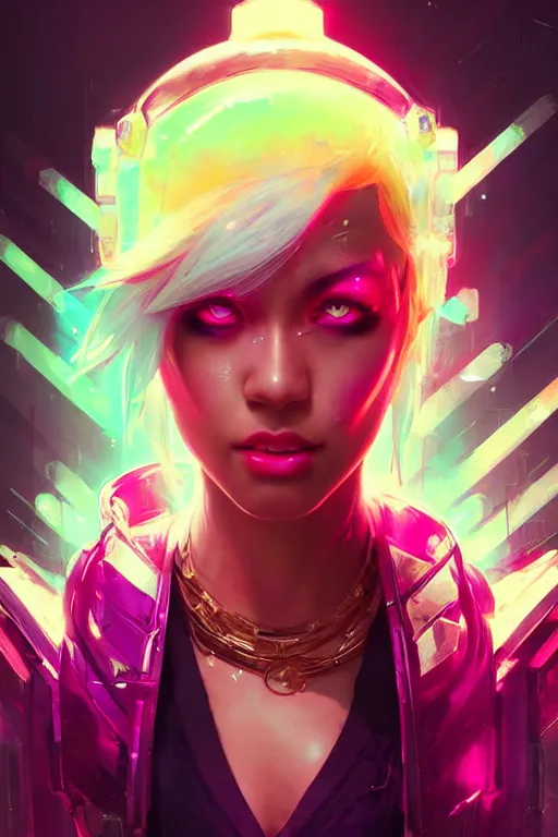 Image similar to vi from league of legends, cyberpunk futuristic neon. decorated with traditional japanese ornaments by ismail inceoglu dragan bibin hans thoma greg rutkowski alexandros pyromallis nekro rene maritte illustrated, perfect face, fine details, realistic shaded, fine - face, pretty face