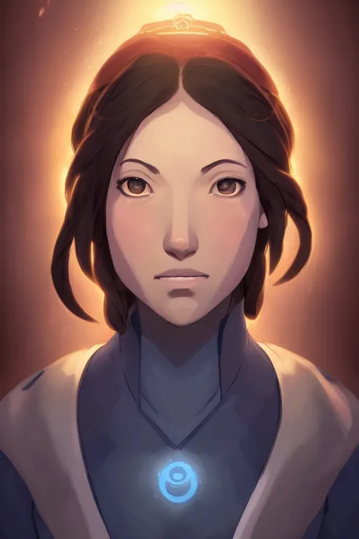 Image similar to centered detailed portrait of a korra, unrealistic character concept, beautiful comic korra, identical eyes, gazing eyes, beautiful eyes medium shot, elegant pose, fantasy, illustration, slender symmetrical face and body, artstation, cinematic lighting, hyperdetailed, cgsociety, 8k, high resolution, Charlie Bowater, Tom Bagshaw, single face, insanely detailed and intricate, octane render, golden ratio, dark fractal background, vfx, postprocessing, freckles, alluring.1.00, featured on behance, Trending on artstation, well-rendered. last airbender, water tribe