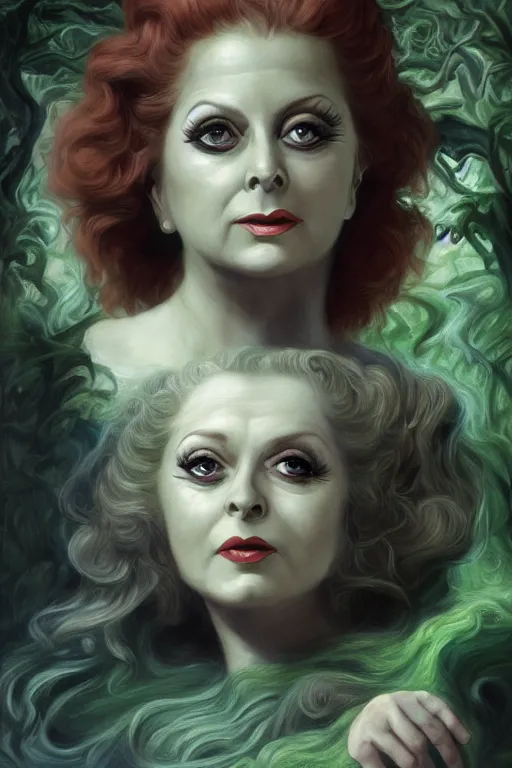 Image similar to A fantasy comic book style portrait painting of Shelley Winters, hybrid, Susan Hayward, as an Atlantean Reptilian Warrior, François Boucher, Oil Painting, Mystical Valkyrie, unreal 5, DAZ, hyperrealistic, octane render, Regal, Refined, Detailed Digital Art, RPG portrait, William-Adolphe Bouguereau, Michael Cheval, Walt Disney (1937), Steampunk, dynamic lighting, Highly Detailed, Cinematic Lighting, Unreal Engine, 8k, HD