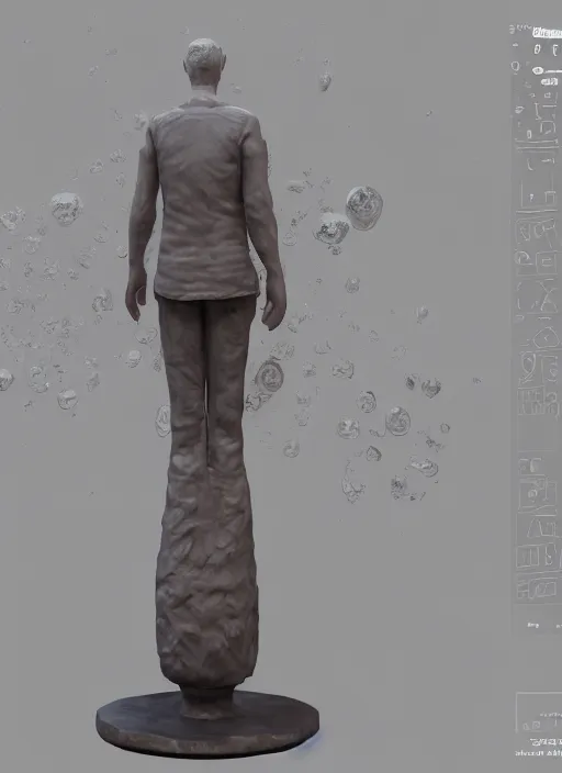 Image similar to a sculpture of a man standing next to a tall vase, a raytraced image by Hikari Shimoda, polycount, video art, vray tracing, ray tracing, rendered in unreal engine