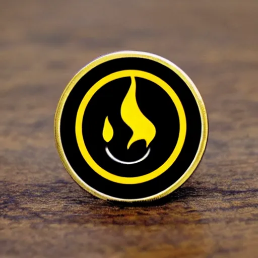 Image similar to minimalistic clean enamel pin of fire flame warning label, retro design