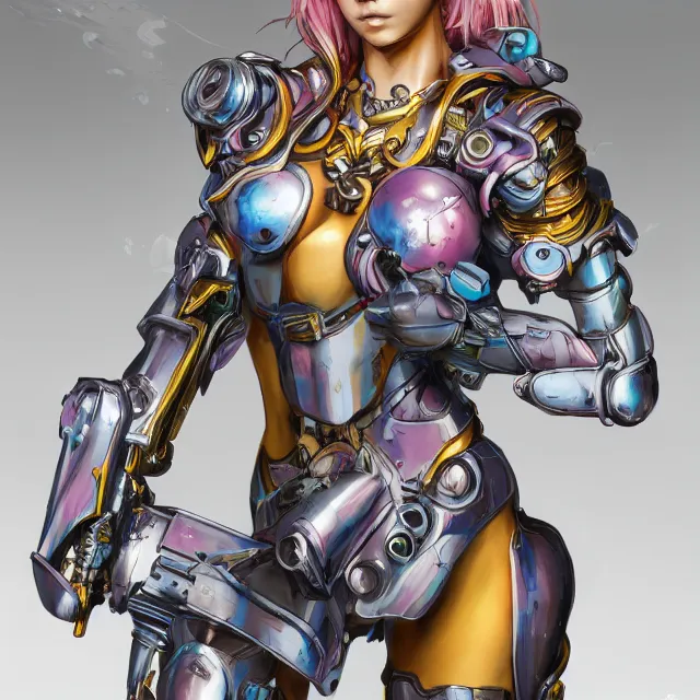 Image similar to studio portrait of lawful good colorful female holy mecha paladin absurdly beautiful, elegant, young swimsuit model, ultrafine hyperrealistic detailed face illustration by kim jung gi, irakli nadar, intricate linework, sharp focus, bright colors, matte, octopath traveler, final fantasy, unreal engine highly rendered, global illumination, radiant light, intricate environment