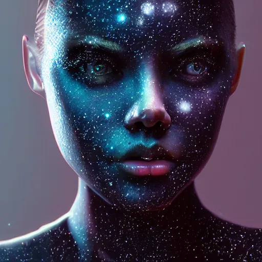 Prompt: woman portrait made out of galaxies, beautiful, cyborg, cinematic, comic book art, realistic, highly detailed, octane render, unreal engine