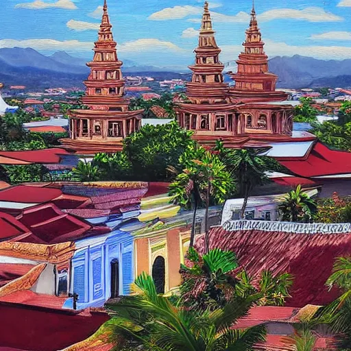 Image similar to a painting or vigan city philippines, 8 k, high definition, highly detailed, photo - realistic