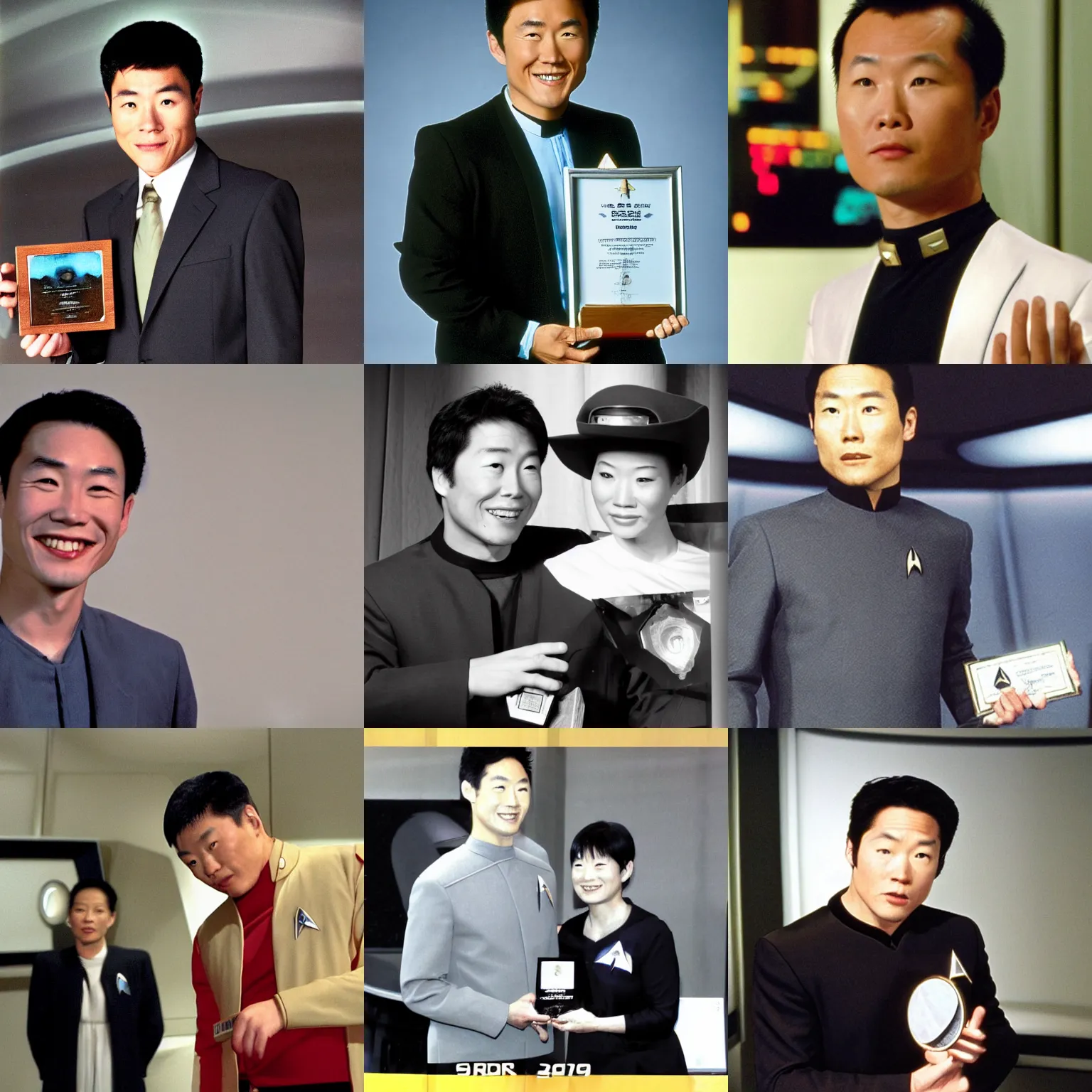 Prompt: A picture of Henry Kim from Star Trek Voyager getting a promotion, award winning photography