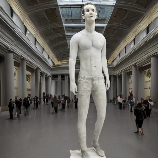 Prompt: highly detailed marble statue of mark zuckerberg in a museum with a large crowd of gray aliens surrounding it, far future, 8 k, 1 5 0 mp,