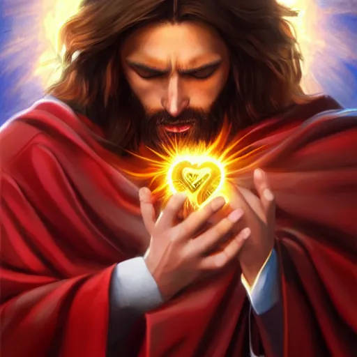 Image similar to Jesus christ transforming in Sonic holding the a shiny Sacred Heart , by Stanley Artgerm Lau, WLOP, Rossdraws, James Jean, Andrei Riabovitchev, Marc Simonetti, Yoshitaka Amano, ArtStation, CGSociety,