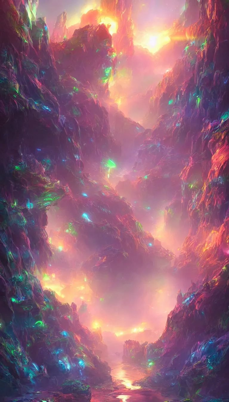 Image similar to An epic fantasy of colorful infinity glowing path going into second dimension of future, artstation, digital painting, highly detailed, 8k