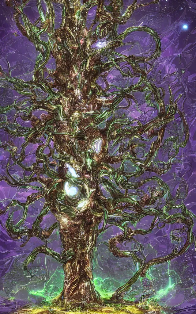 Prompt: futurist cybernetic yggdrasil world tree, future perfect, award winning digital art