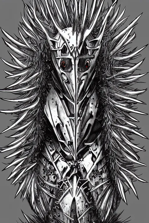 Prompt: thistle humanoid heavily armoured, symmetrical, highly detailed, digital art, needles, thorns, sharp focus, trending on art station, kentaro miura manga art style