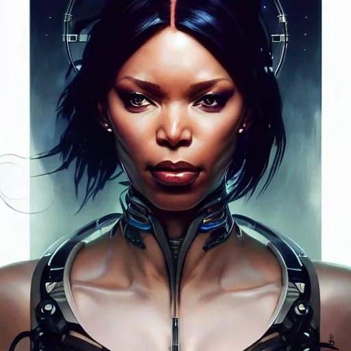 Image similar to cyborg Normani as aeon flux profile picture by Greg Rutkowski, dynamic pose, intricate, futuristic, fantasy, elegant, by Stanley Artgerm Lau, greg rutkowski, thomas kindkade, alphonse mucha, loish, norman Rockwell,