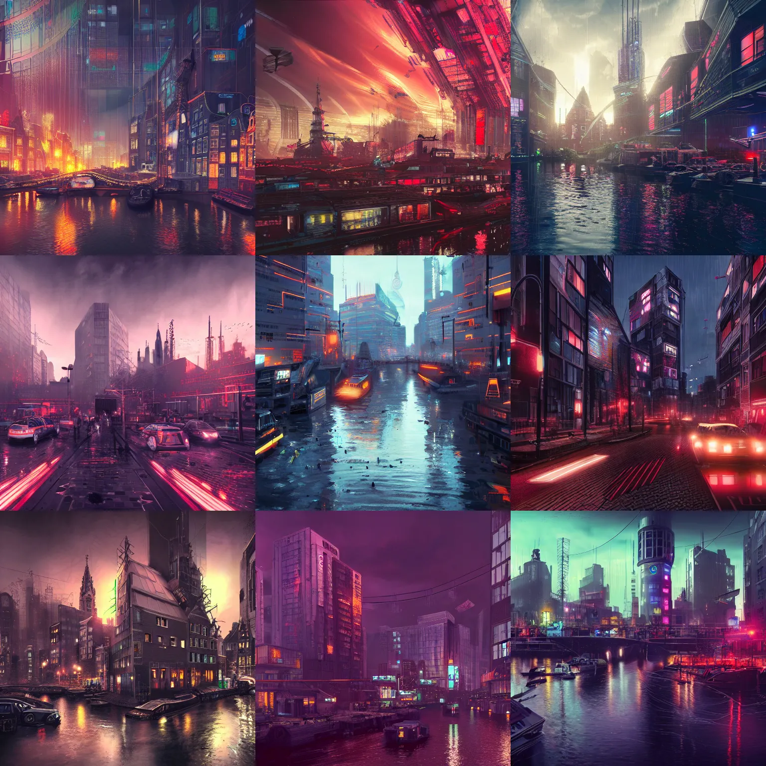 Amsterdam in a cyberpunk setting, hyperdetailed, | Stable Diffusion