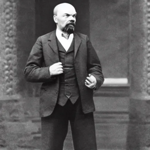 Prompt: A vintage picture of Vladimir Lenin in a metal super suit