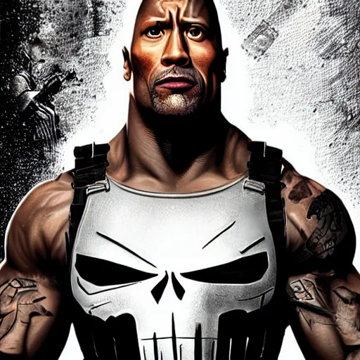 Image similar to Dwayne Johnson as the punisher digital art 4k detailed super realistic