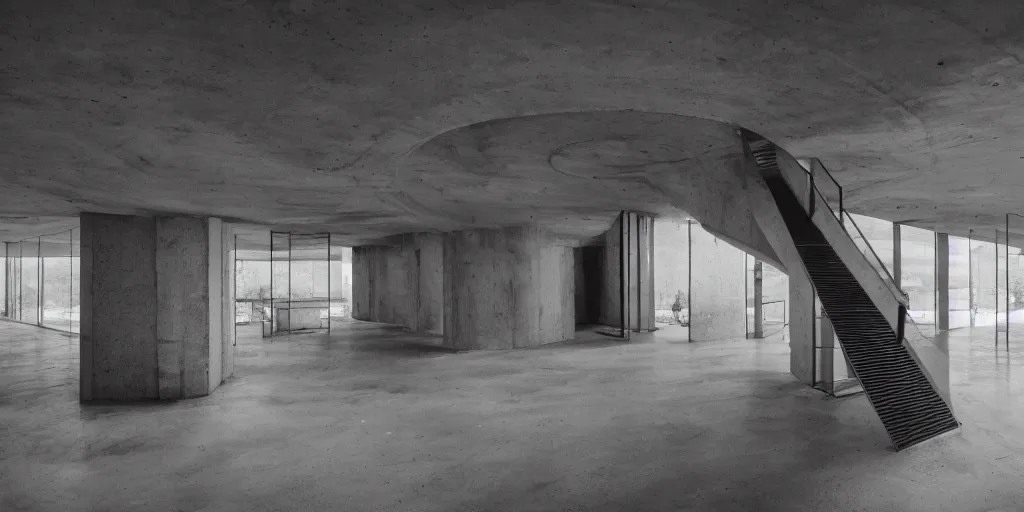 Image similar to staircase, brutalist, the parallax view, cinematic, atmospheric, shot on arri alexa
