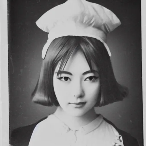 Prompt: black and white vintage photo of anime girl